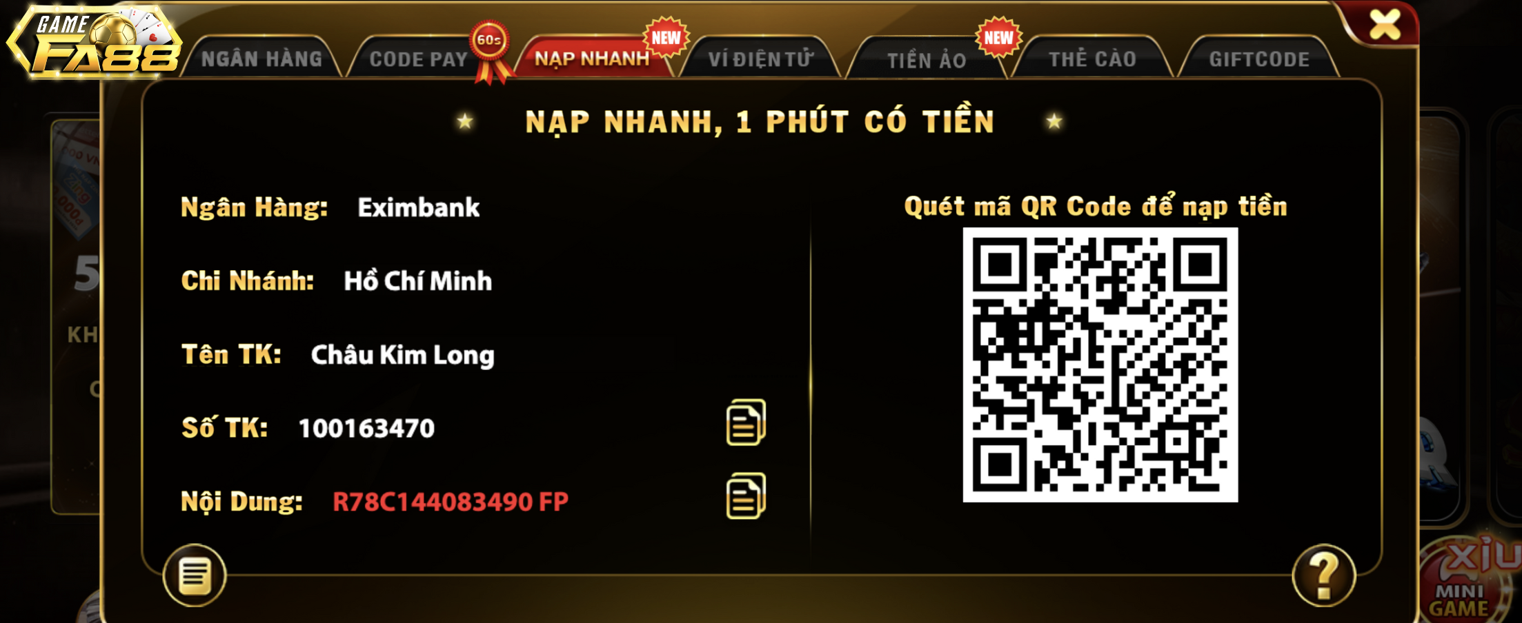 Các bước nạp tiền qua Nạp nhanh